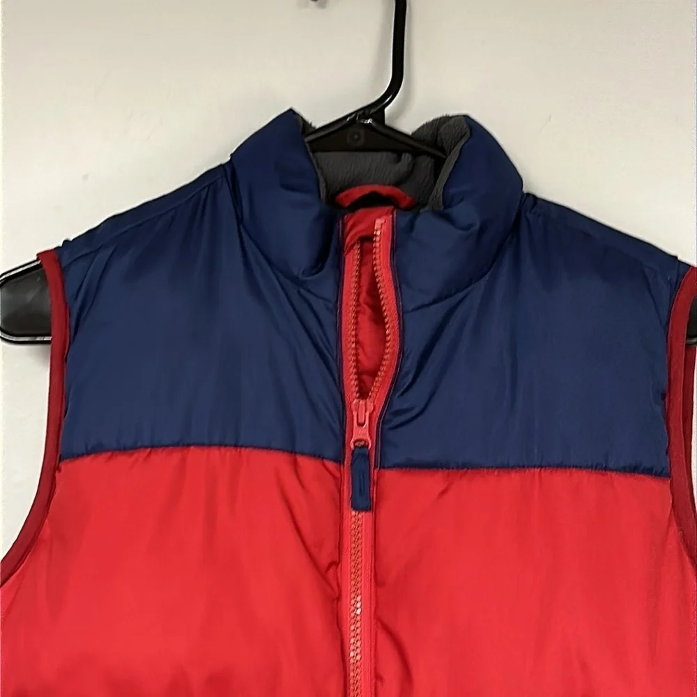 Cozy Old Navy Puffer Vest, Red & Blue with Gray Fleece lining,  Large (10 -12)